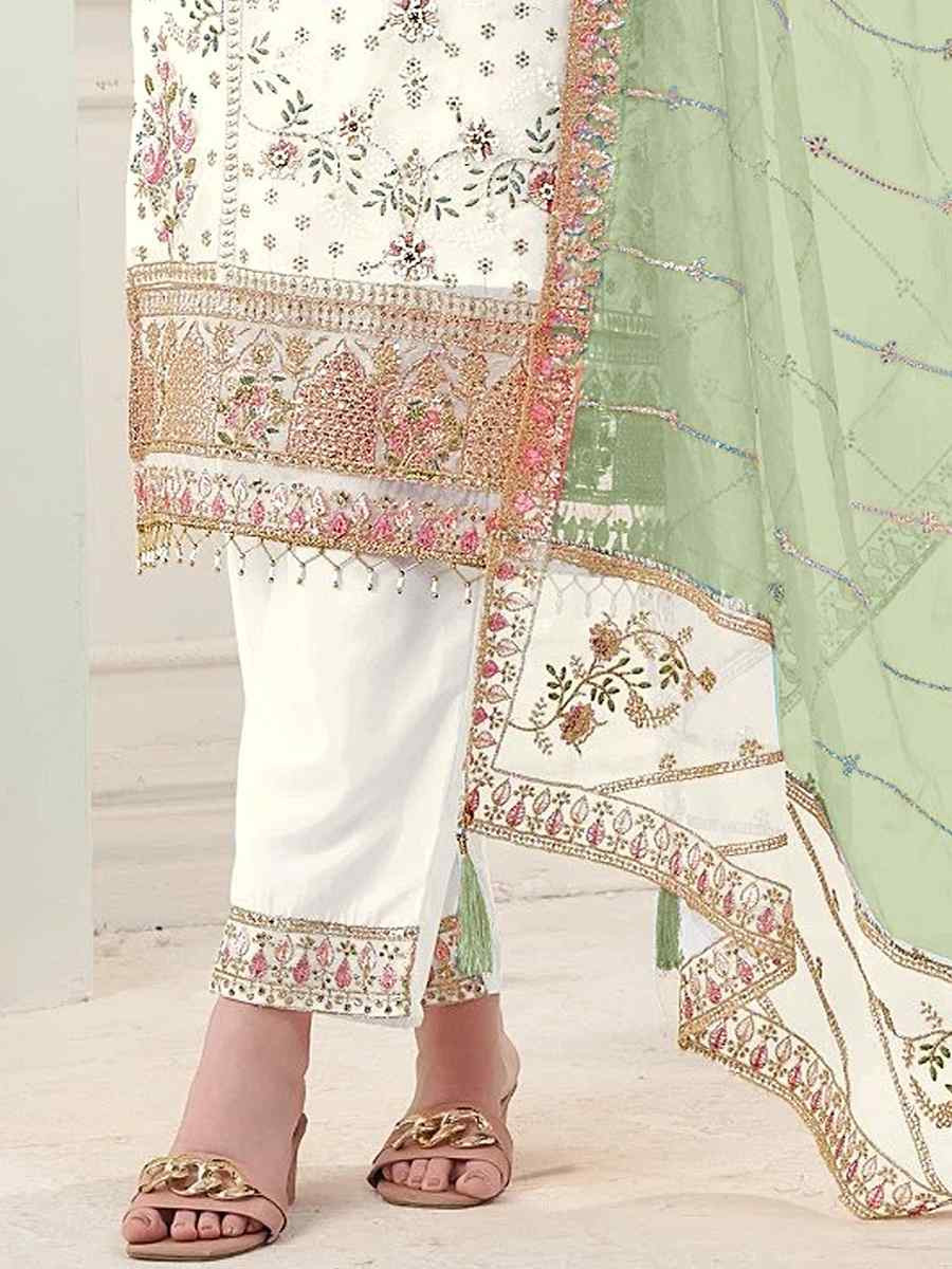 White Heavy Fox Georgette Embroidered Festival Wedding Pant Salwar Kameez