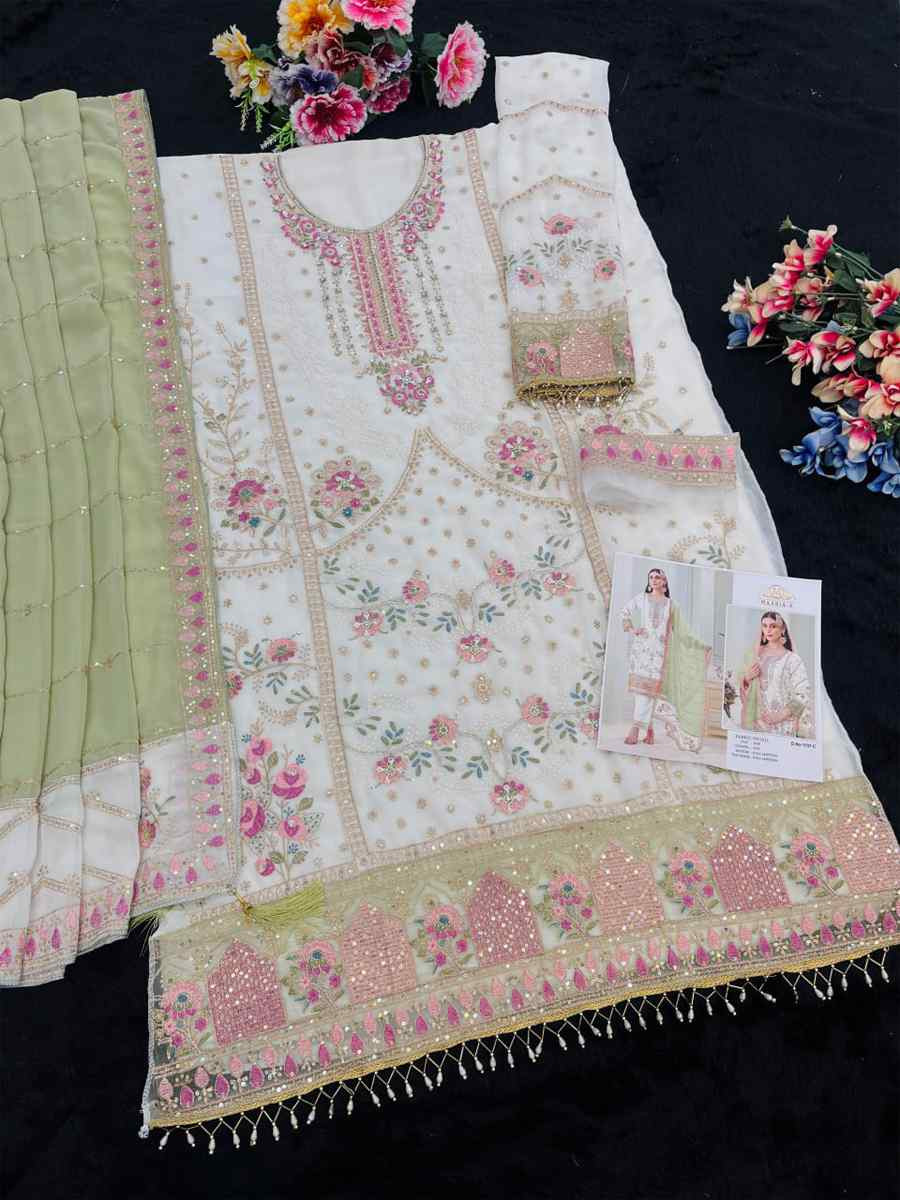 White Heavy Fox Georgette Embroidered Festival Wedding Pant Salwar Kameez
