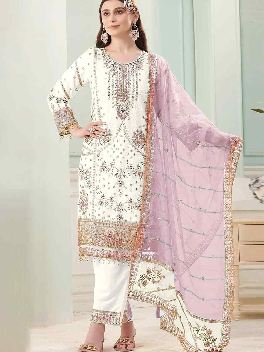 White Heavy Fox Georgette Embroidered Festival Wedding Pant Salwar Kameez