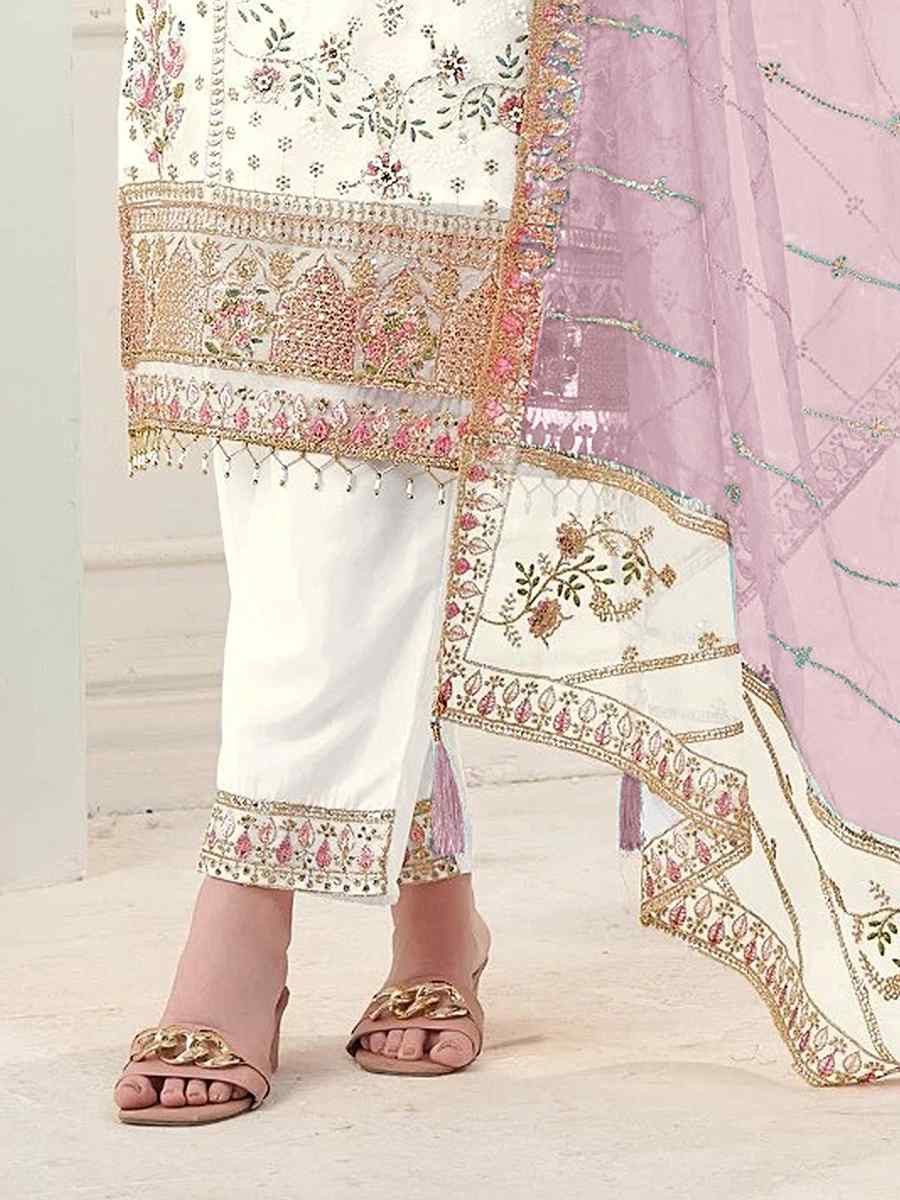 White Heavy Fox Georgette Embroidered Festival Wedding Pant Salwar Kameez