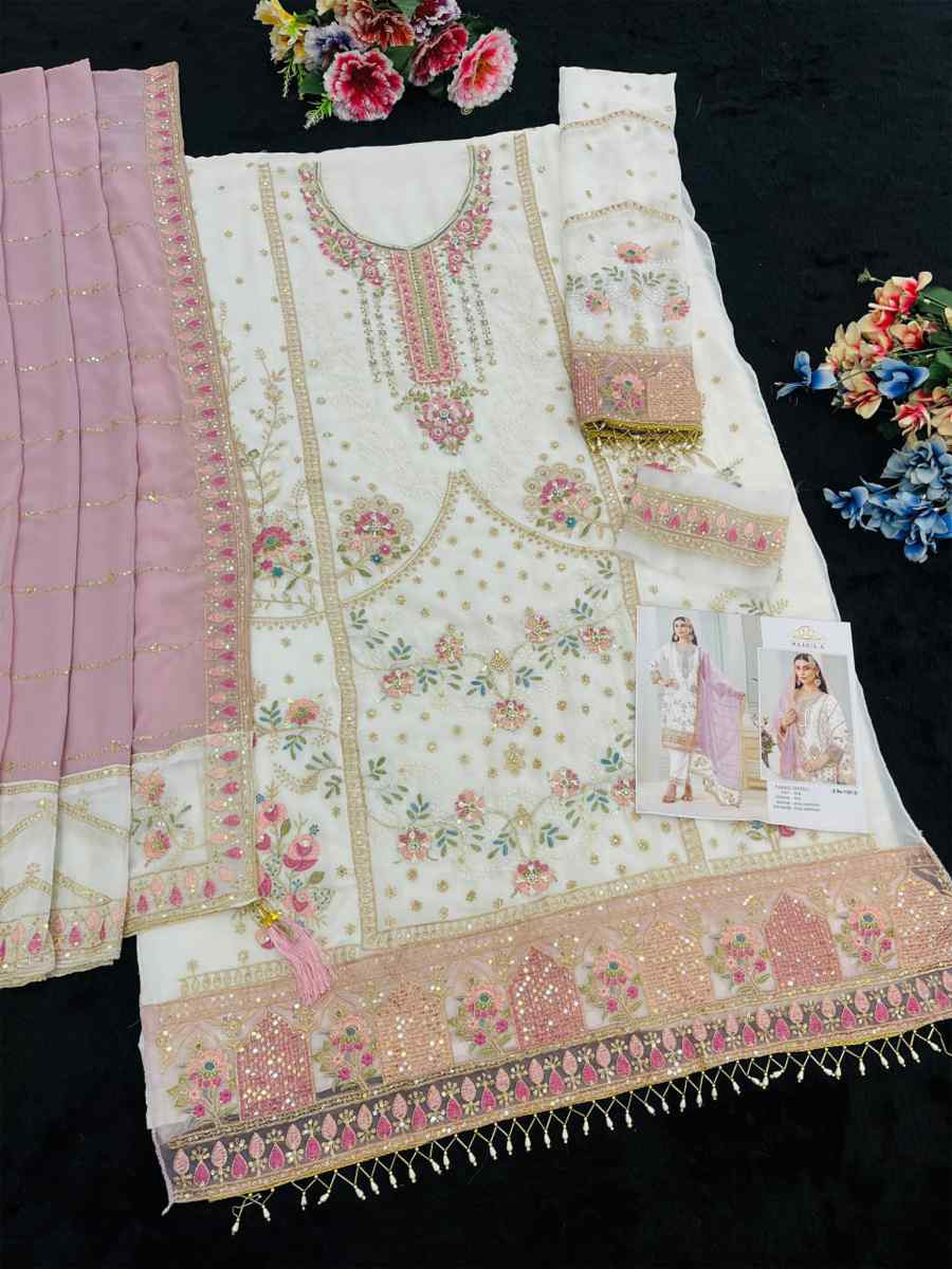 White Heavy Fox Georgette Embroidered Festival Wedding Pant Salwar Kameez