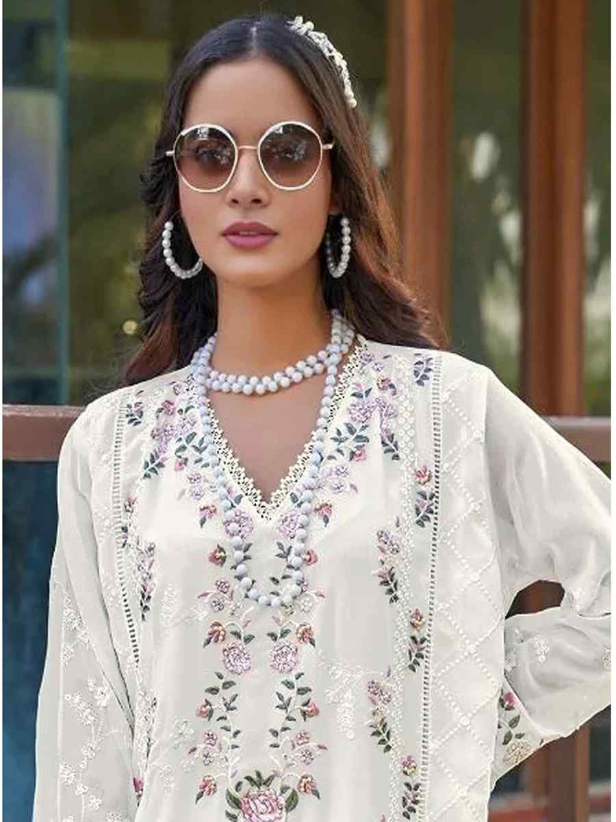 White Heavy Fox Georgette Embroidered Festival Wedding Pant Salwar Kameez
