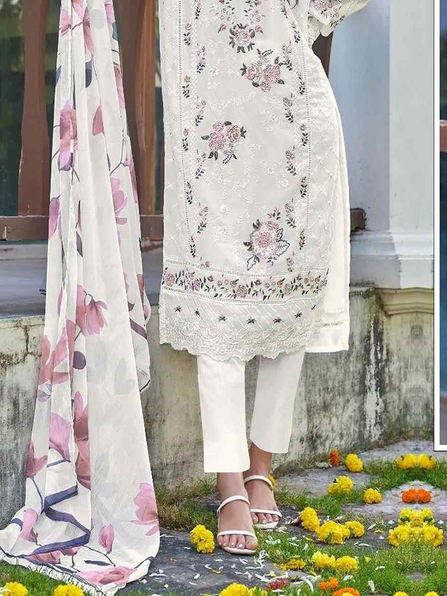 White Heavy Fox Georgette Embroidered Festival Wedding Pant Salwar Kameez