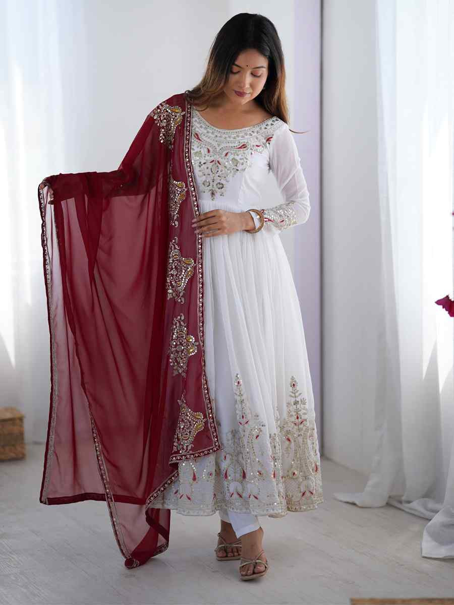 White Heavy Georgette Embroidered Festival Casual Ready Anarkali Salwar Kameez