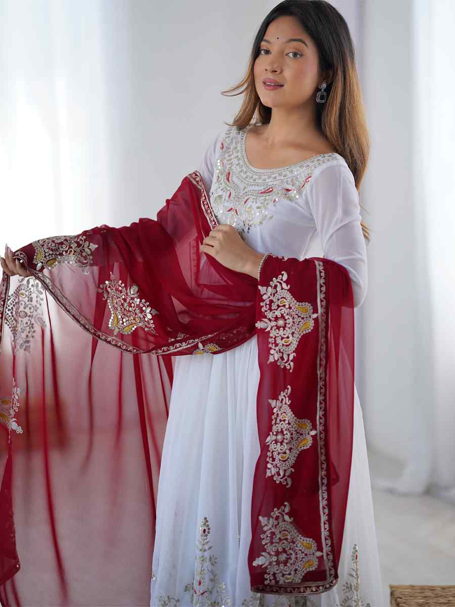 White Heavy Georgette Embroidered Festival Casual Ready Anarkali Salwar Kameez