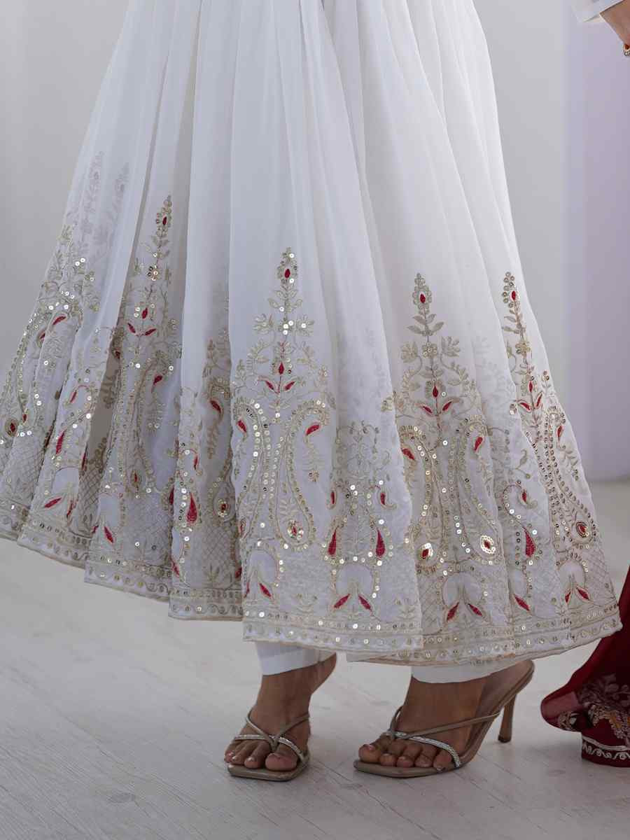 White Heavy Georgette Embroidered Festival Casual Ready Anarkali Salwar Kameez