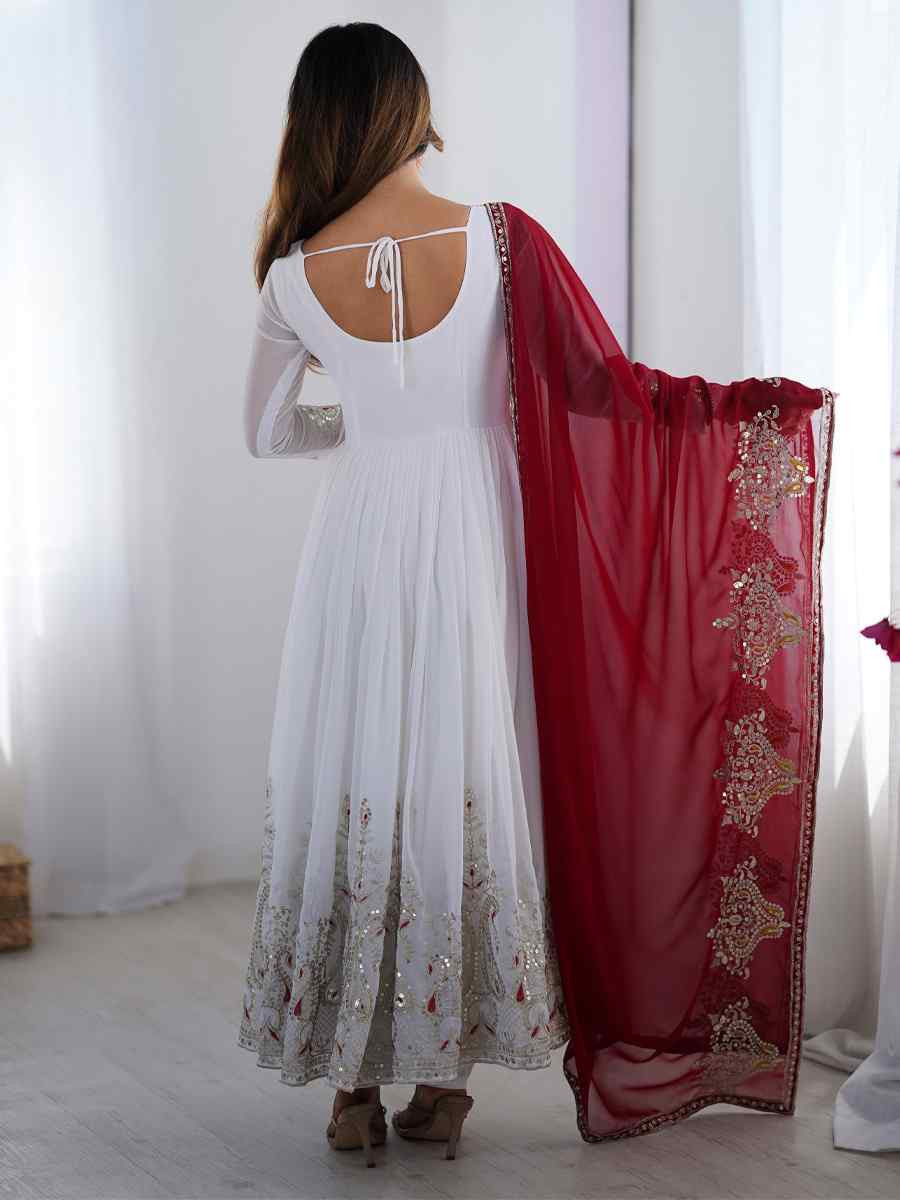 White Heavy Georgette Embroidered Festival Casual Ready Anarkali Salwar Kameez