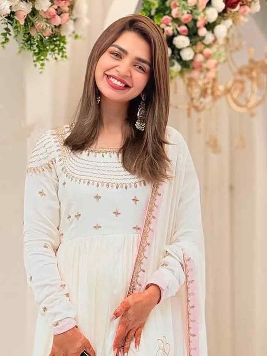 White Heavy Georgette Embroidered Party Wedding Ready Palazzo Pant Salwar Kameez