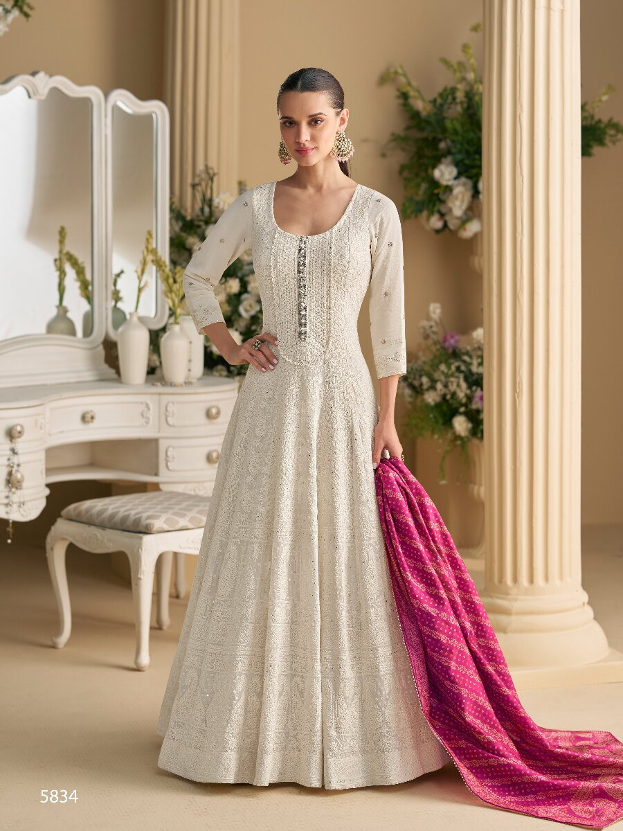 White Heavy Georgette Embroidery Wedding Party Festival Casual Ready Anarkali Salwar Kameez