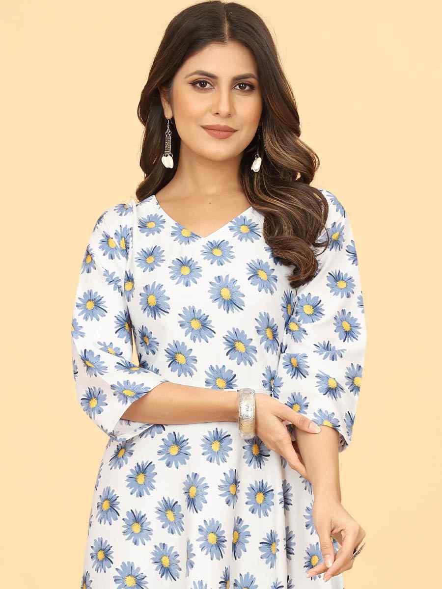 White Heavy Georgette Printed Festival Casual Gown