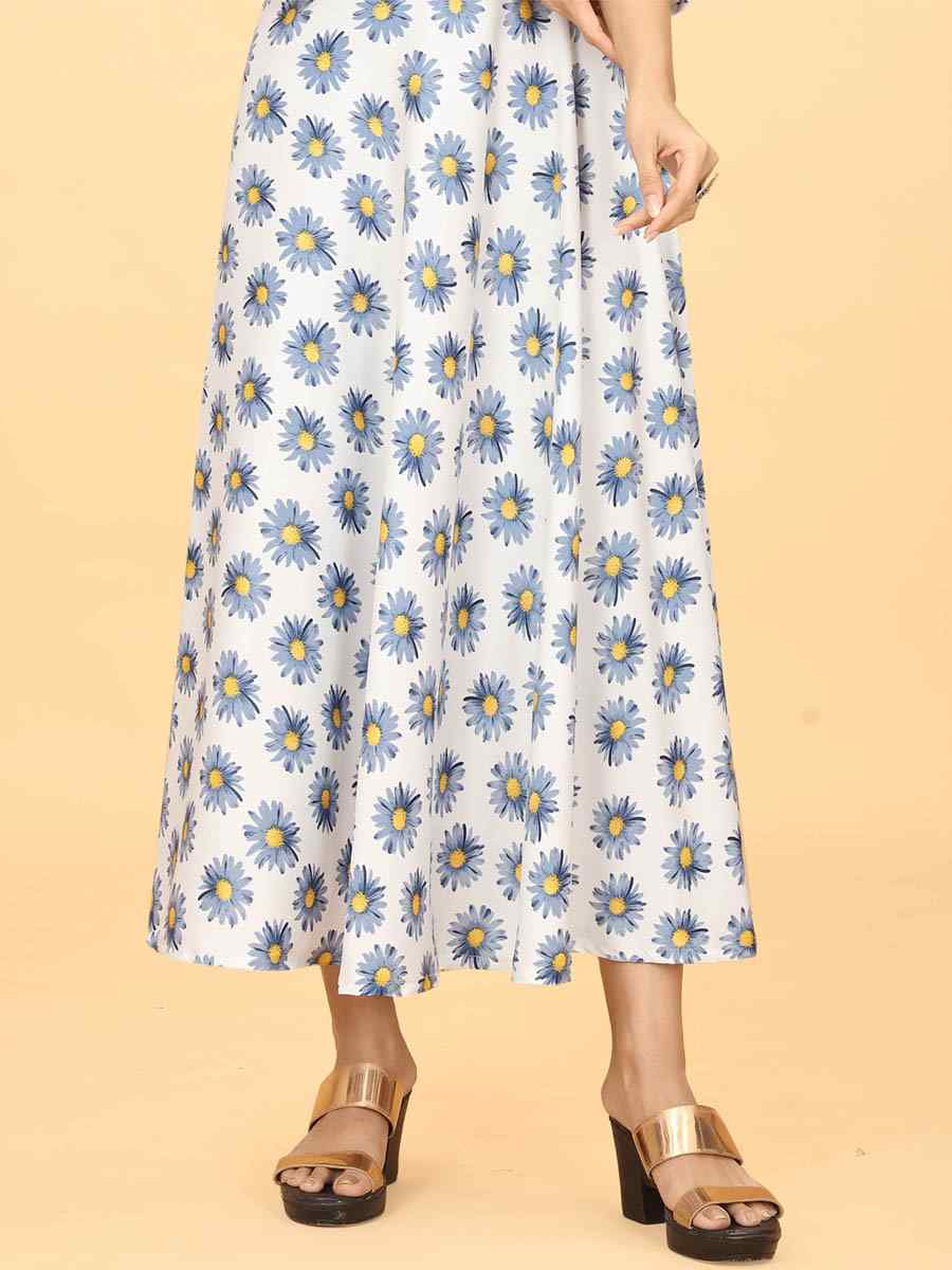 White Heavy Georgette Printed Festival Casual Gown