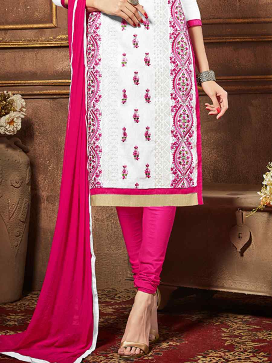 White Heavy Glass Cotton Embroidered Casual Festival Churidar Salwar Kameez