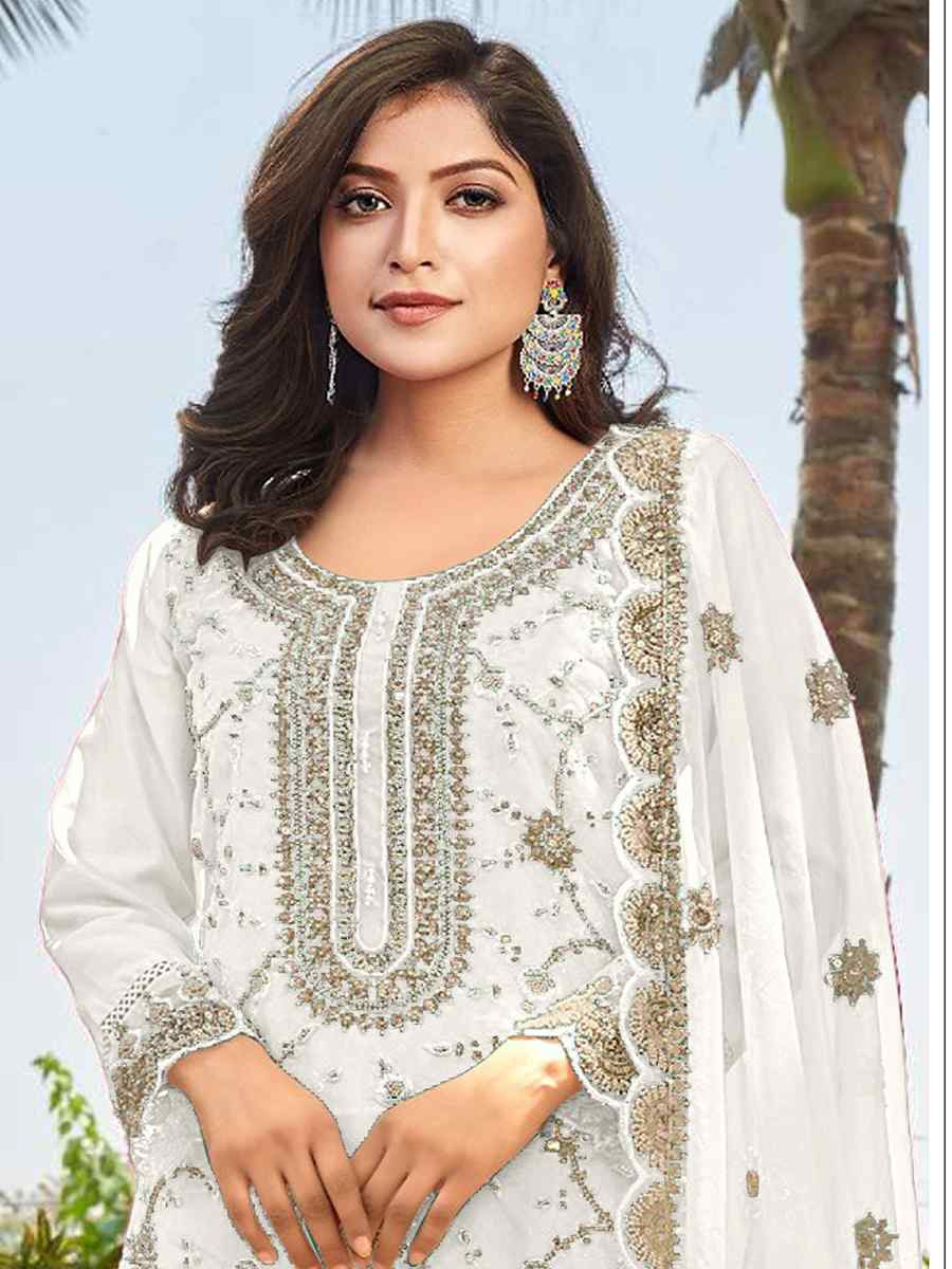 White Heavy Organza Embroidered Festival Wedding Pant Salwar Kameez