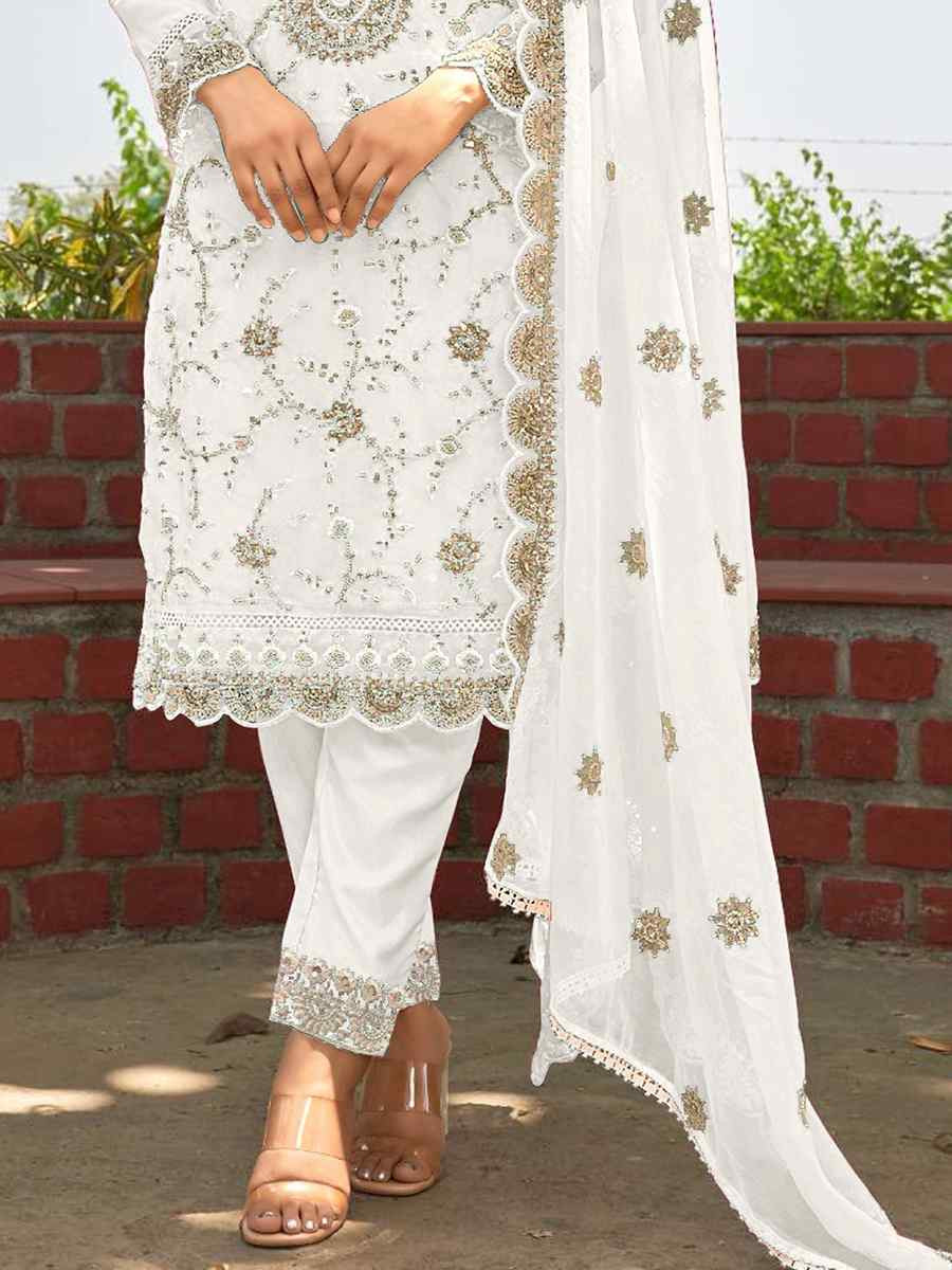 White Heavy Organza Embroidered Festival Wedding Pant Salwar Kameez