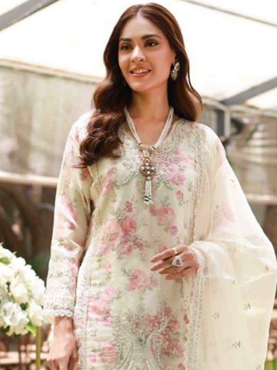 White Heavy Organza Silk Embroidered Festival Wedding Pant Salwar Kameez