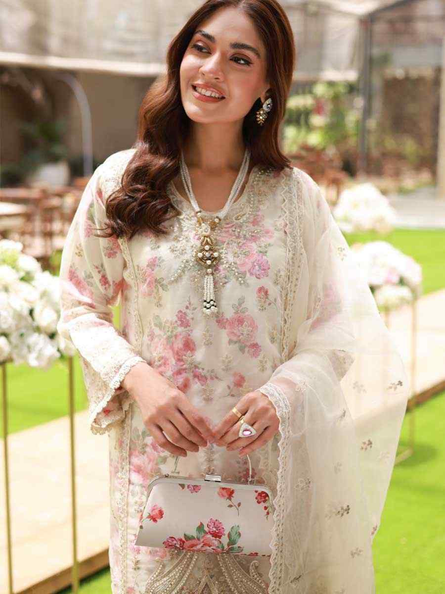 White Heavy Organza Silk Embroidered Festival Wedding Pant Salwar Kameez