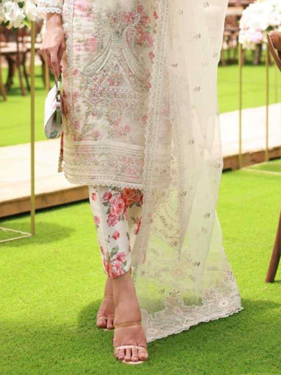 White Heavy Organza Silk Embroidered Festival Wedding Pant Salwar Kameez