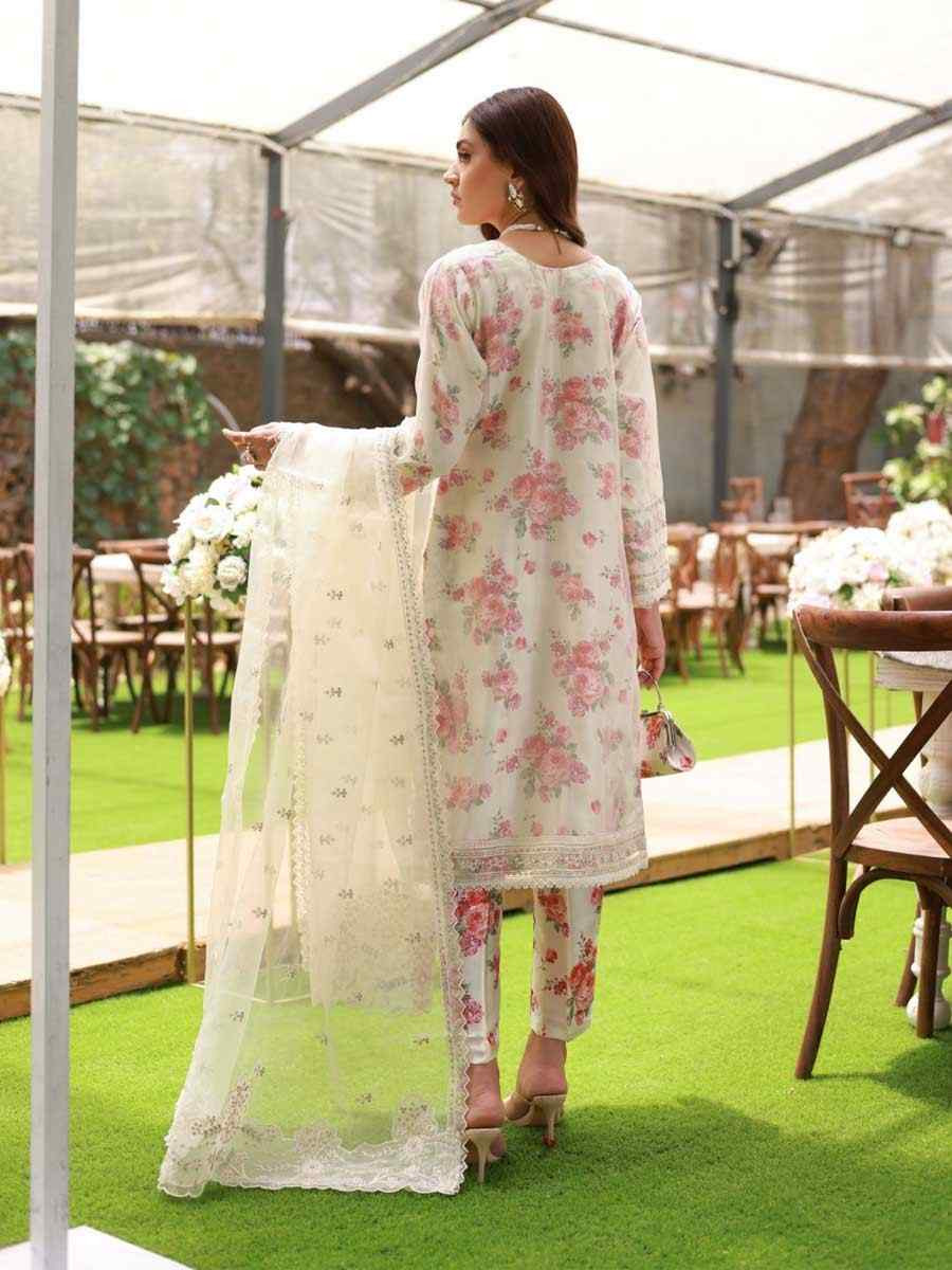 White Heavy Organza Silk Embroidered Festival Wedding Pant Salwar Kameez