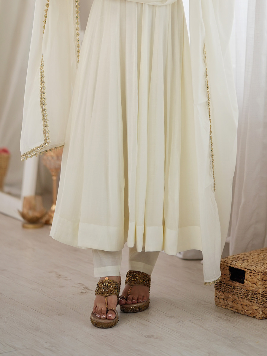 White Heavy Pure Mal Chanderi Silk Stone Work Lace Wedding Party Festival Casual Ready Anarkali Pant Salwar Kameez