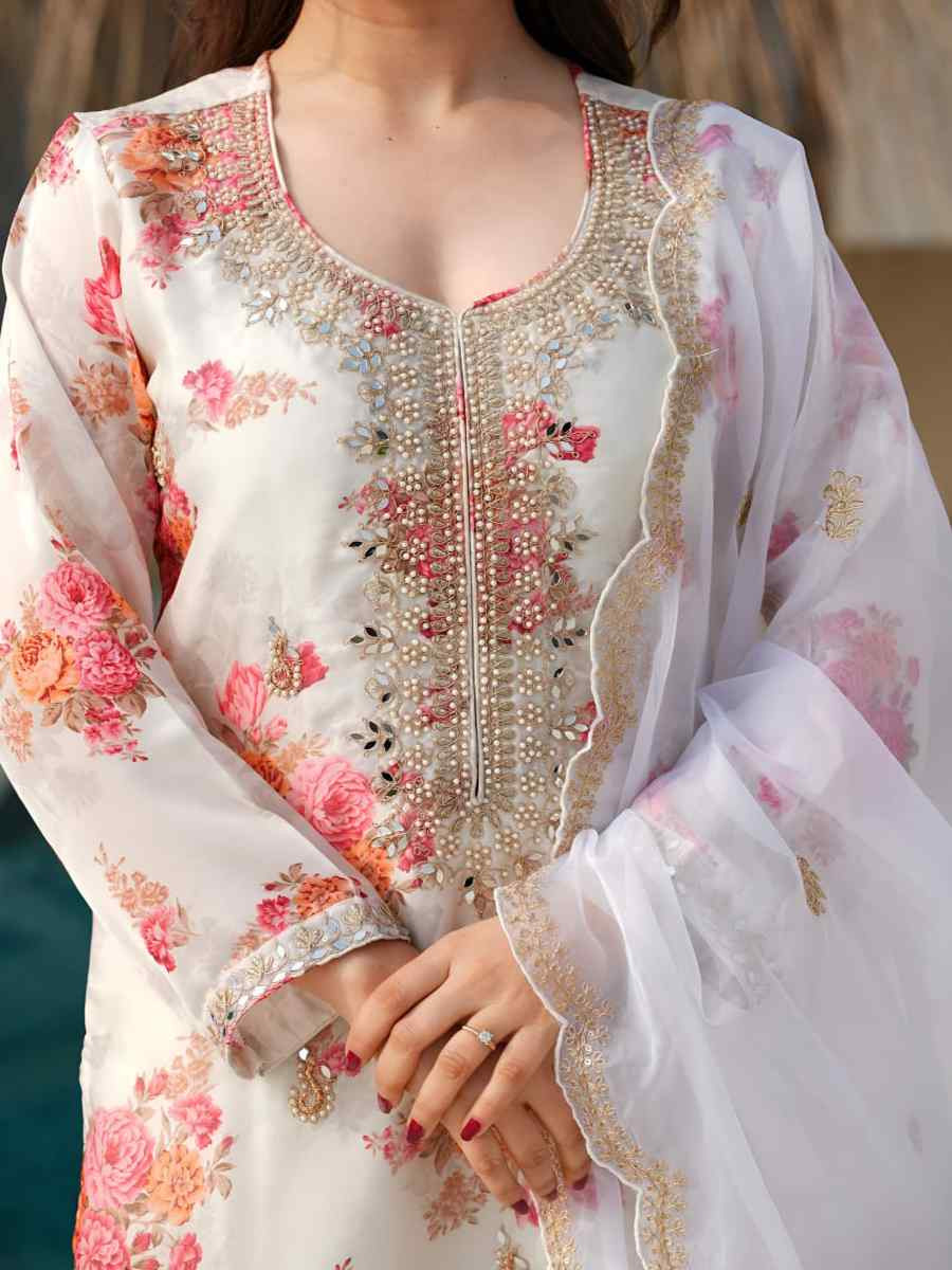 White Heavy Tebby Silk Embroidered Party Wedding Ready Pant Salwar Kameez