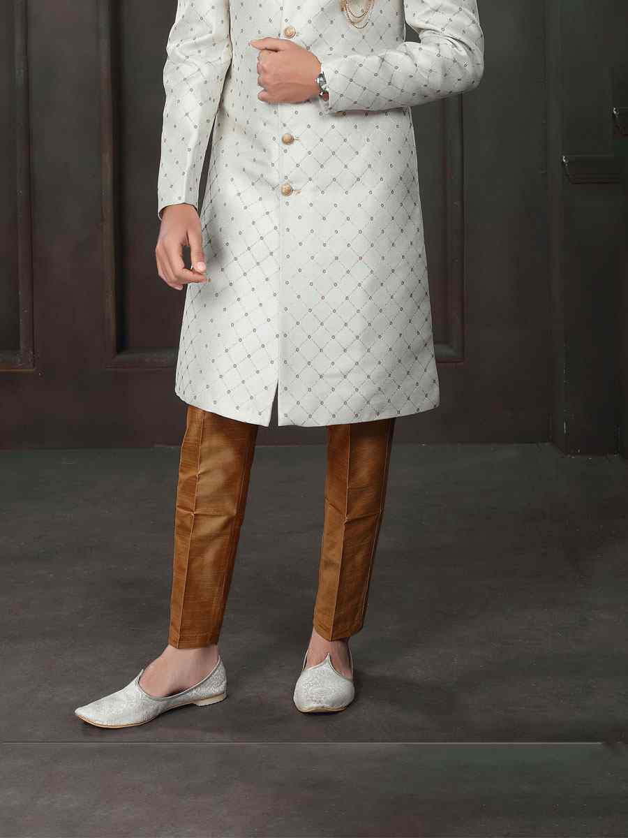 White Imported Embroidered Wedding Party Sherwani