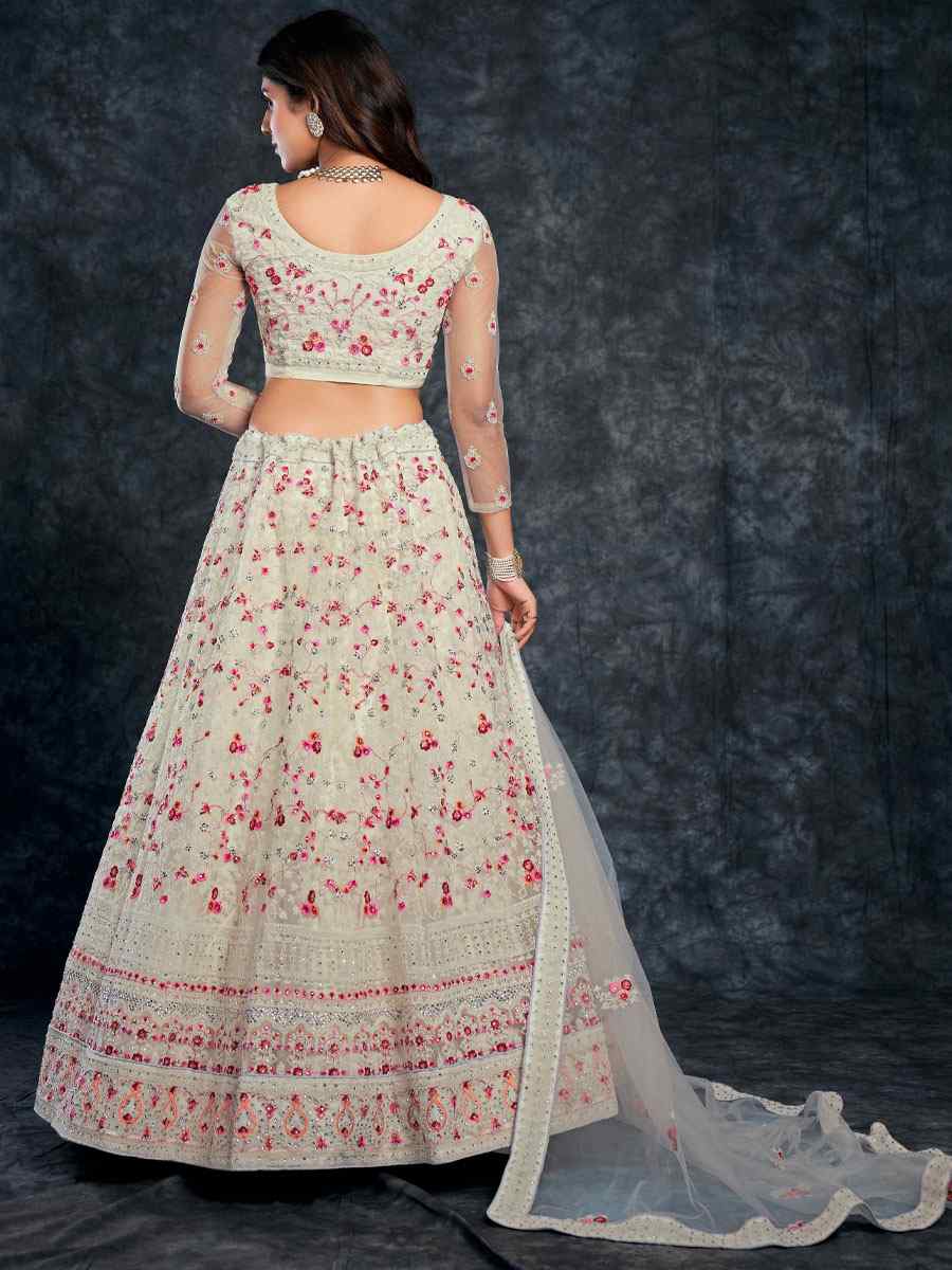 White Italian Silk Embroidered Wedding Festival Heavy Border Lehenga Choli