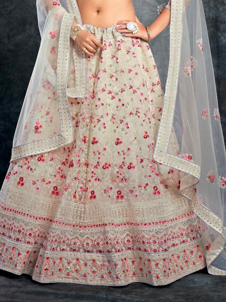 White Italian Silk Embroidered Wedding Festival Heavy Border Lehenga Choli