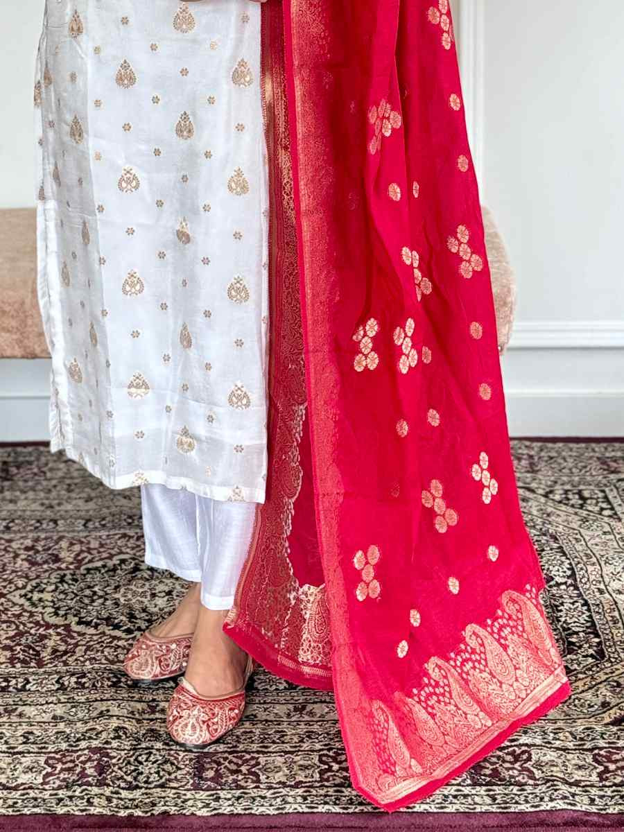 White Jacquard Embroidered Festival Casual Ready Pant Salwar Kameez