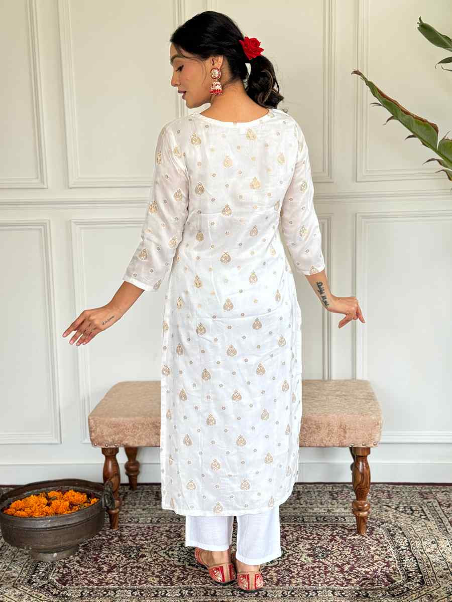 White Jacquard Embroidered Festival Casual Ready Pant Salwar Kameez