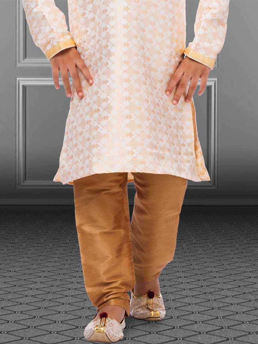White Jacquard Silk Embroidered Festival Kurta Pyjama Boys Wear