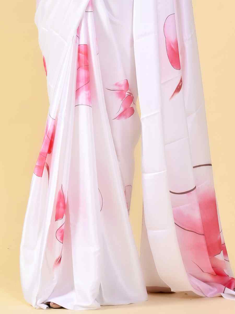 White Japan Satin Silk Printed Casual Party Contemporary Saree