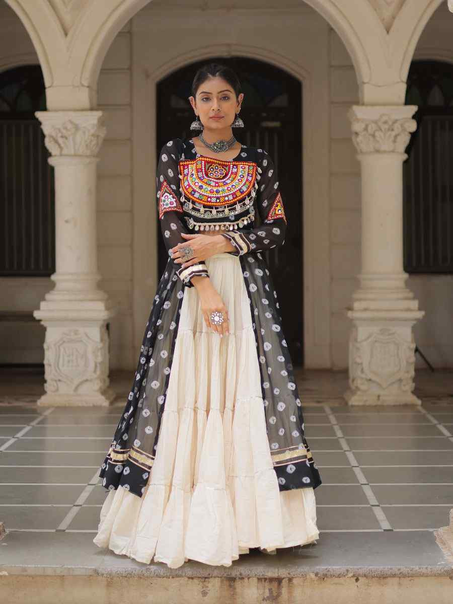 White Kora Cotton Embroidered Festival Traditional Kurti Lehenga Choli