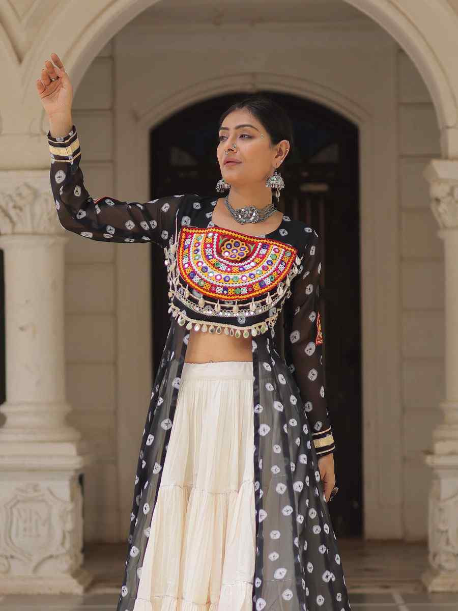 White Kora Cotton Embroidered Festival Traditional Kurti Lehenga Choli
