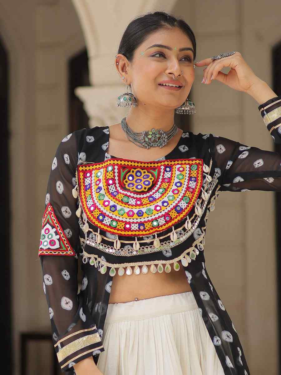 White Kora Cotton Embroidered Festival Traditional Kurti Lehenga Choli
