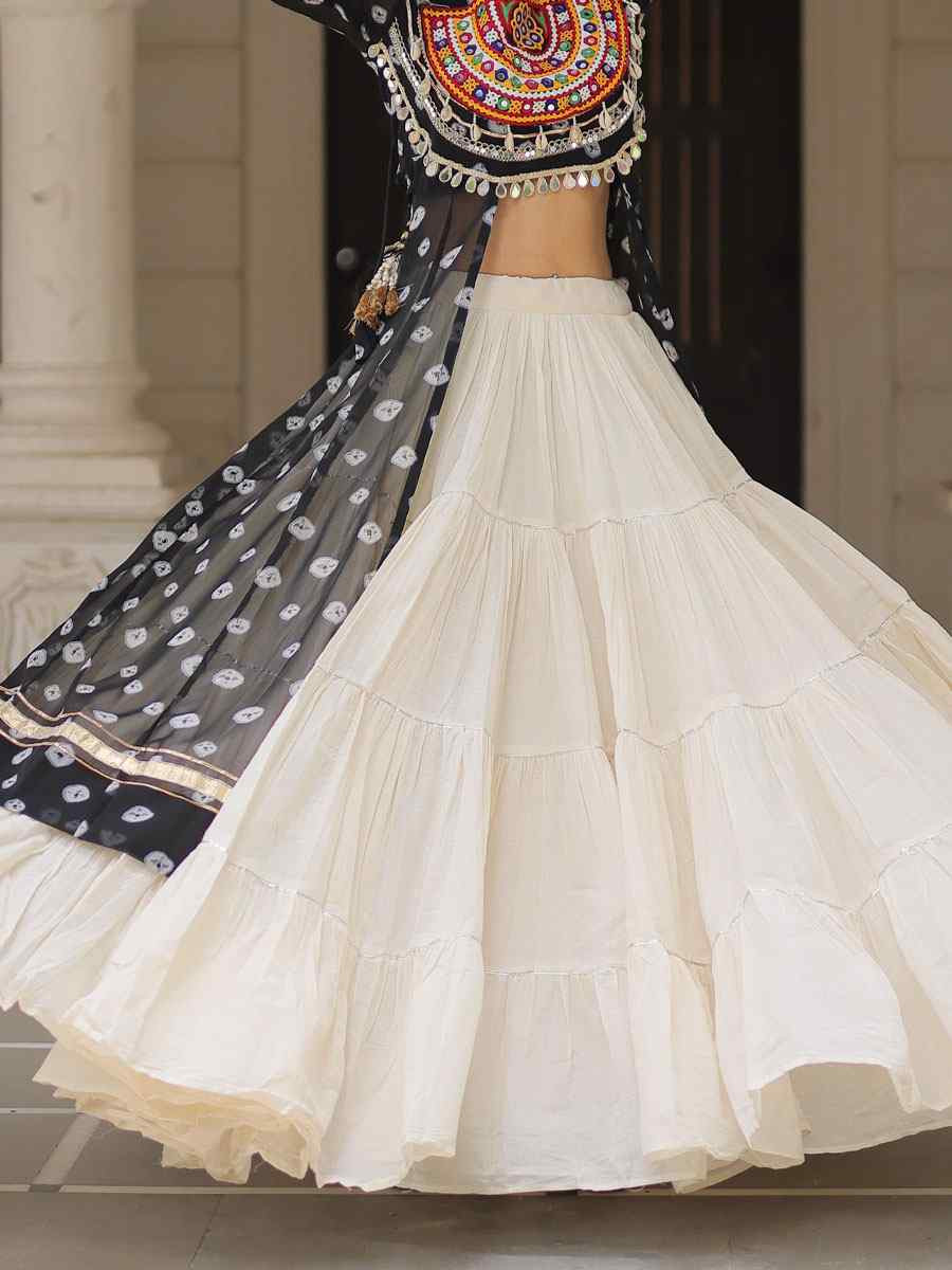 White Kora Cotton Embroidered Festival Traditional Kurti Lehenga Choli
