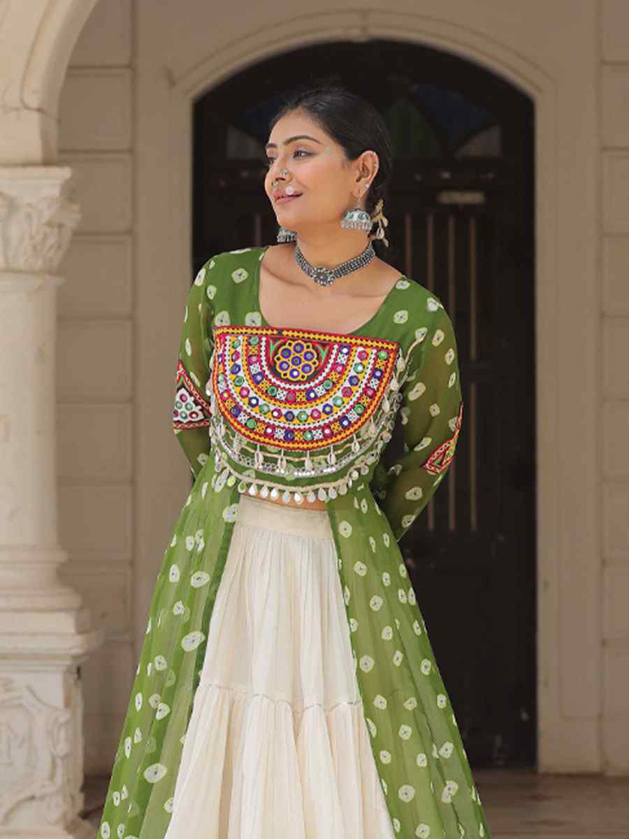 White Kora Cotton Embroidered Festival Traditional Kurti Lehenga Choli