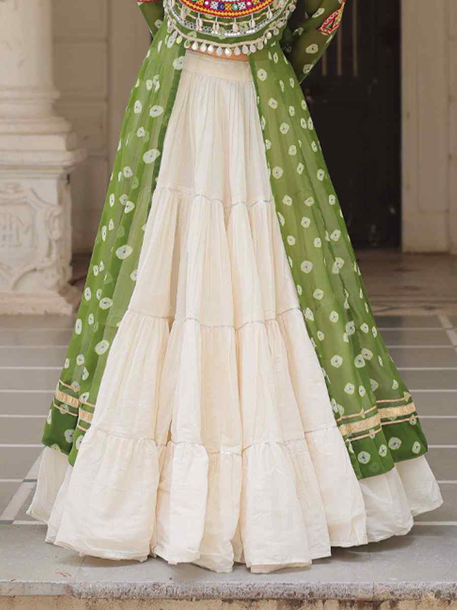 White Kora Cotton Embroidered Festival Traditional Kurti Lehenga Choli