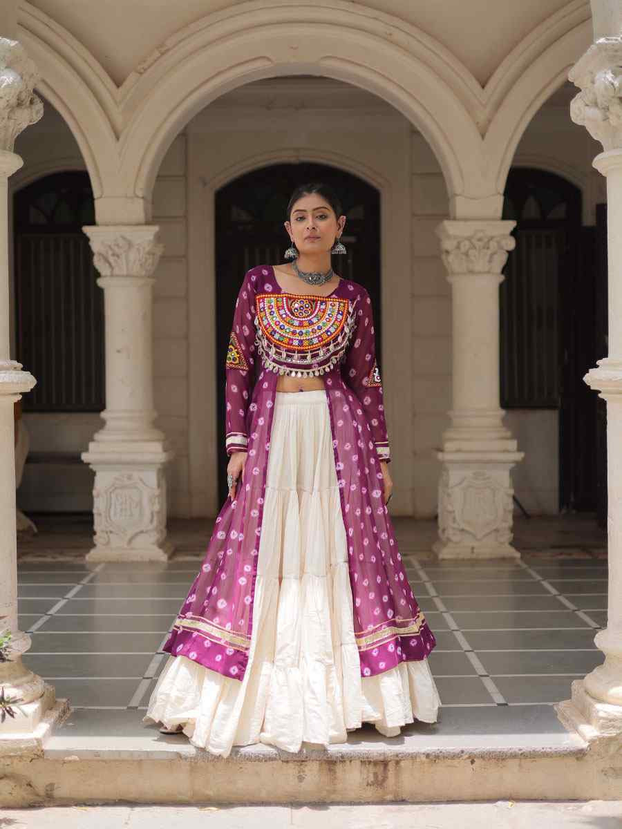 White Kora Cotton Embroidered Festival Traditional Kurti Lehenga Choli