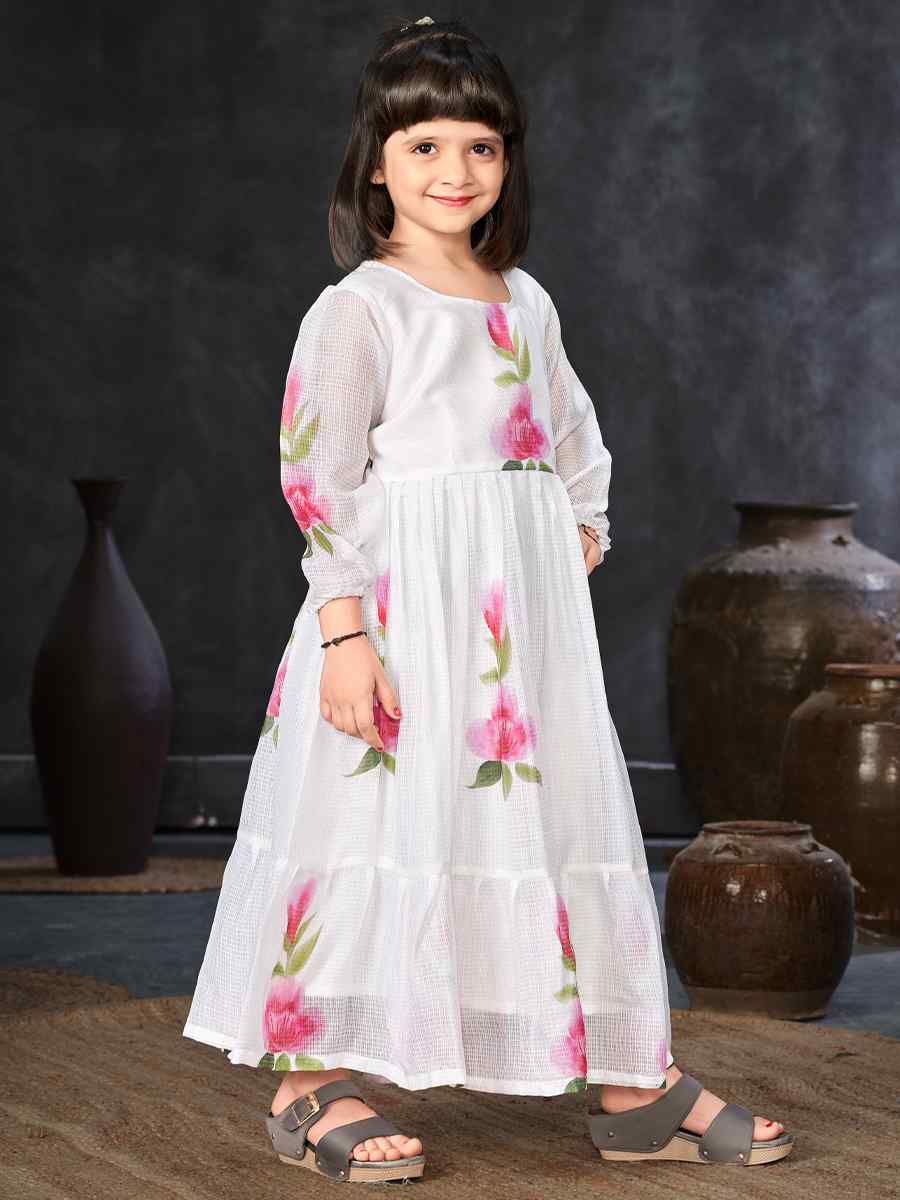 White Kota Checks Printed Casual Festival Salwars Girls Wear