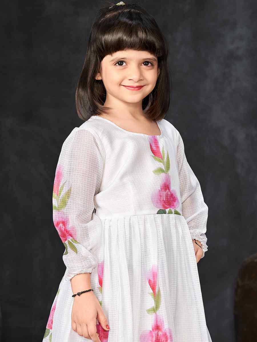 White Kota Checks Printed Casual Festival Salwars Girls Wear