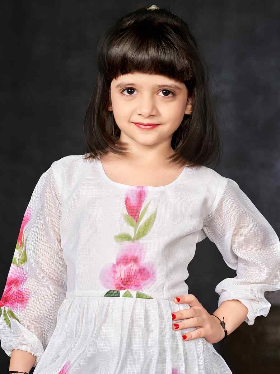 White Kota Checks Printed Casual Festival Salwars Girls Wear