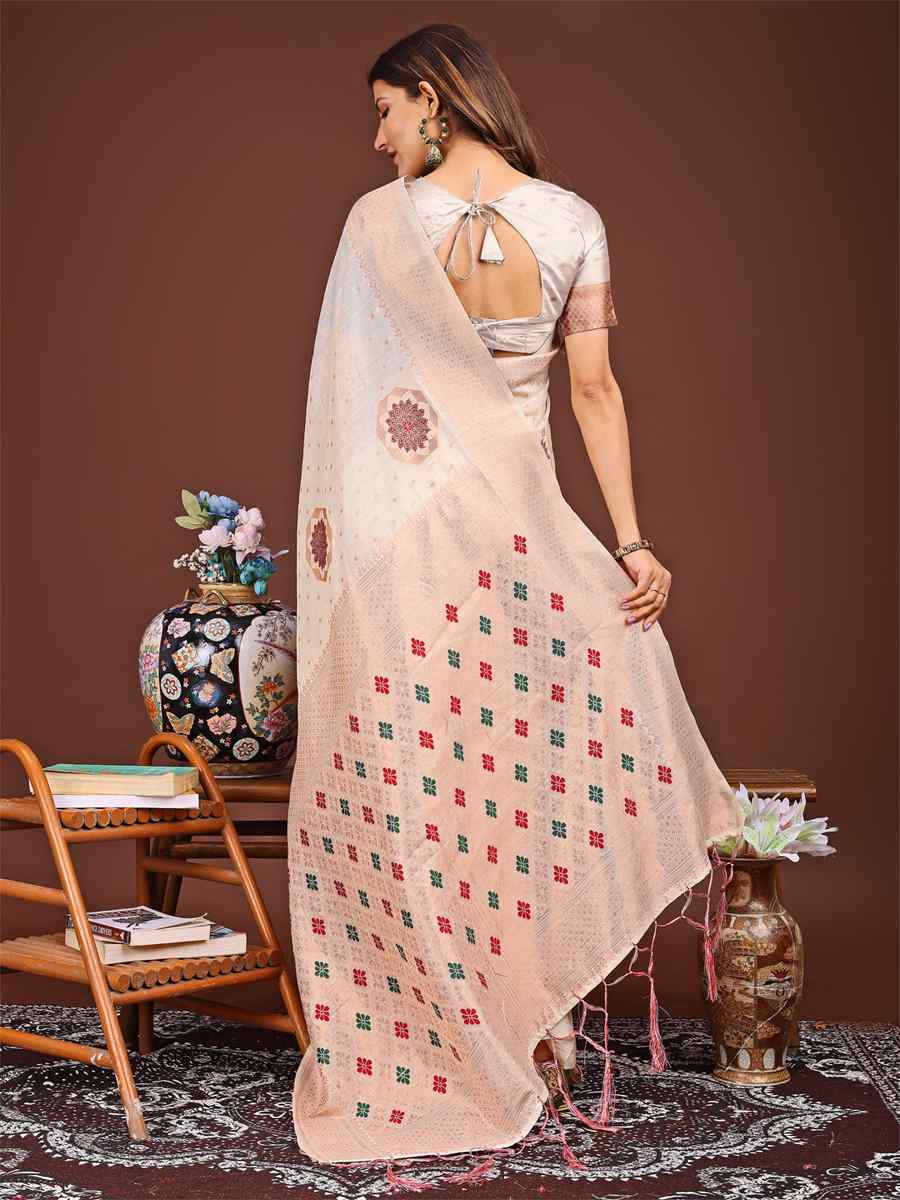 White Linen Cotton Handwoven Festival Wedding Fancy Heavy Border Saree