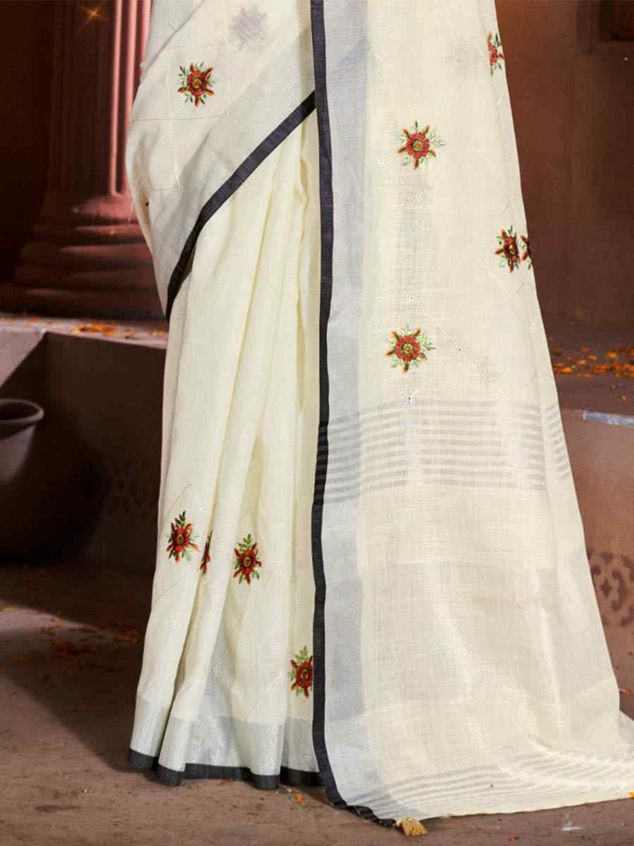 White Linen Handwoven Casual Festival Heavy Border Saree