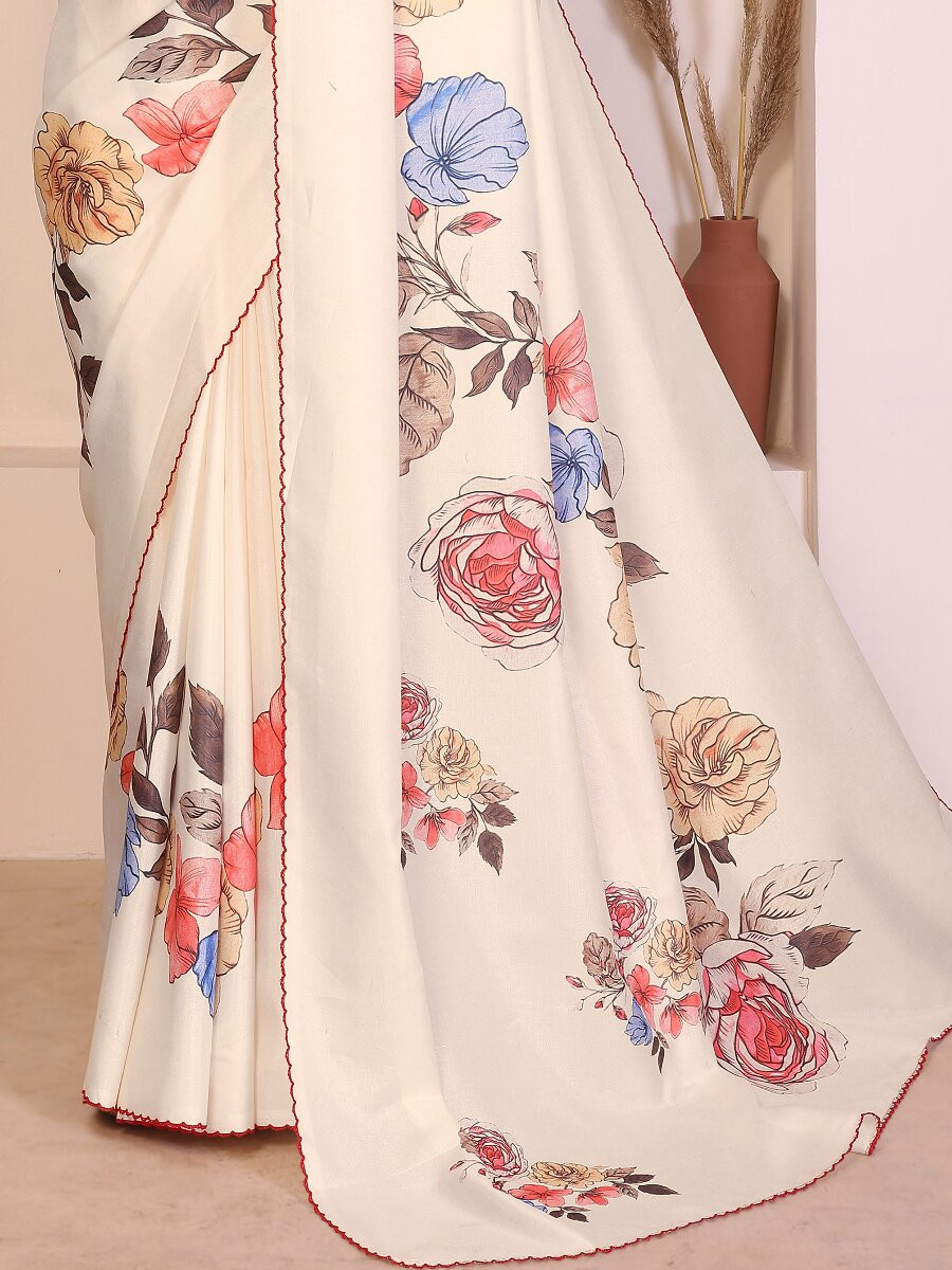 White Manipuri Digital Printed Wedding Reception Party Festival Casual Heavy Border Sarees