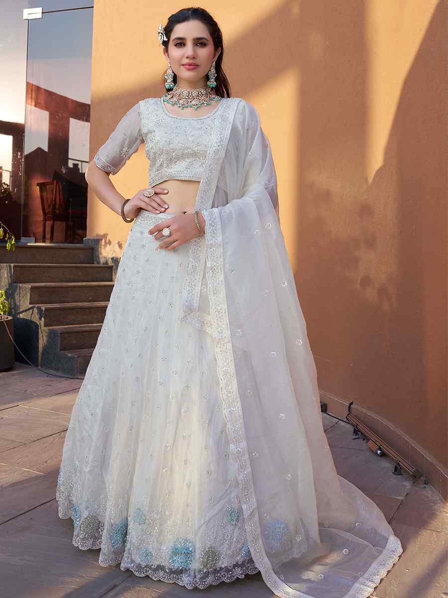 White Mausam Embroidered Reception Wedding Lehenga Choli