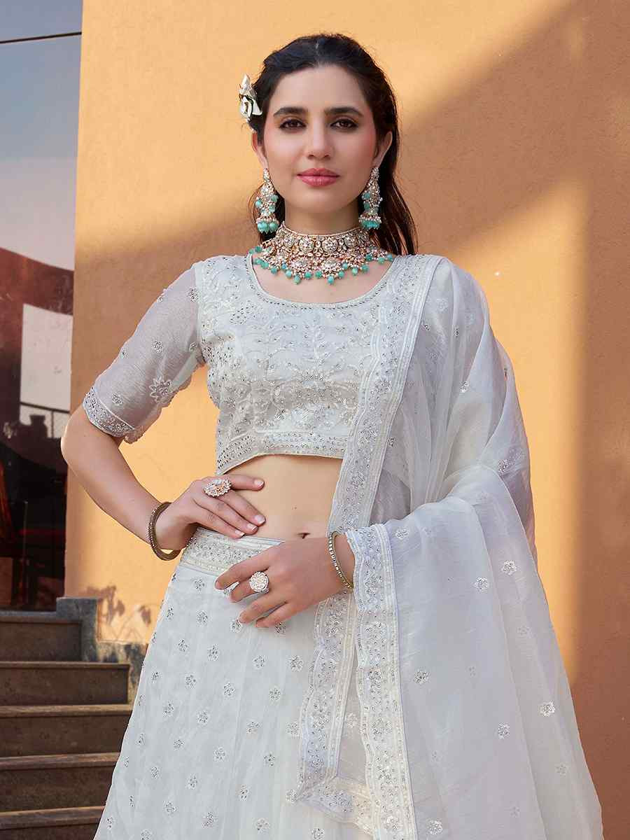 White Mausam Embroidered Reception Wedding Lehenga Choli