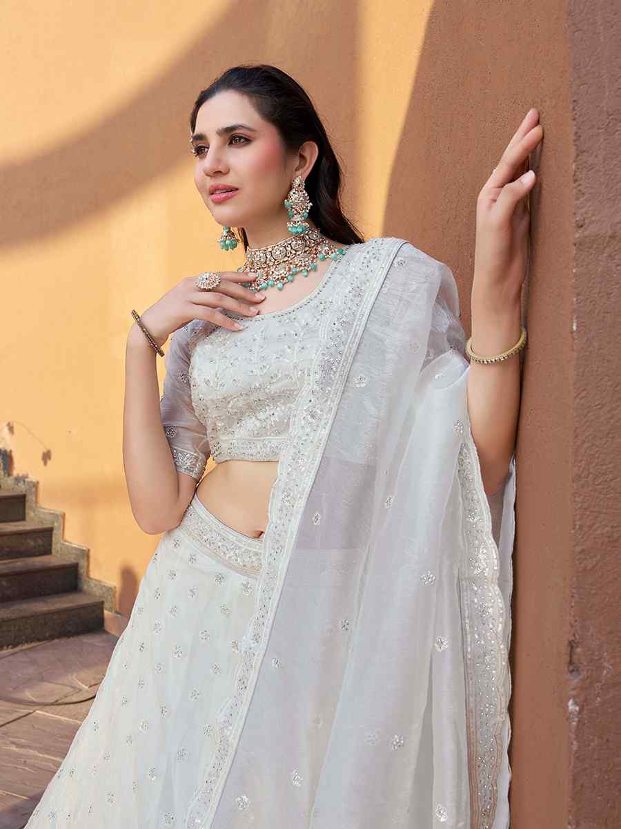 White Mausam Embroidered Reception Wedding Lehenga Choli