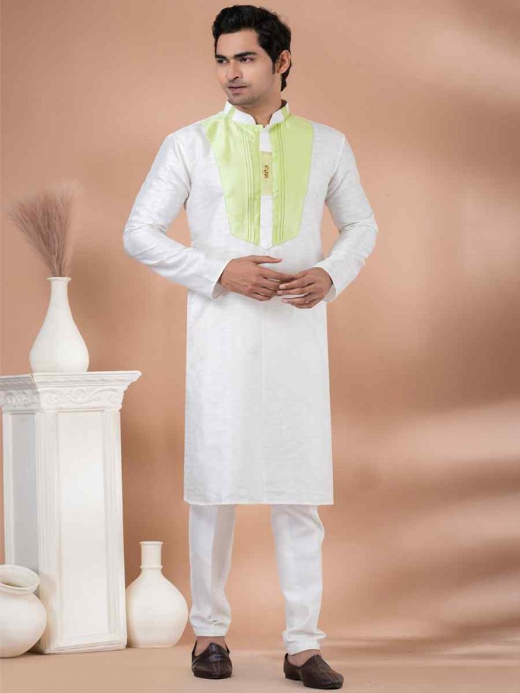 White Mono Printed Festival Casual Kurta