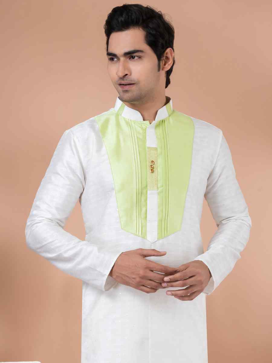 White Mono Printed Festival Casual Kurta