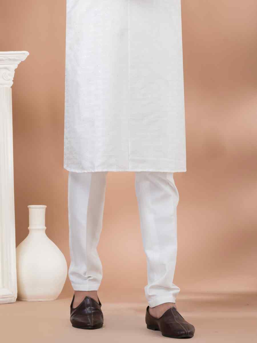 White Mono Printed Festival Casual Kurta